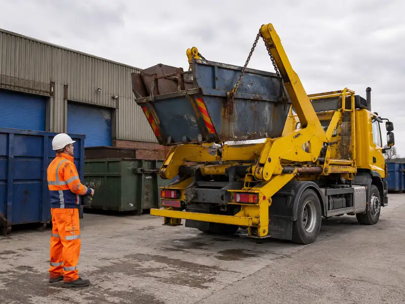 Collecte de déchets et gravats à Caen – camion chargement